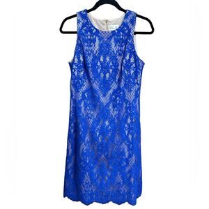 Eliza J Cobalt Blue Lace Overlay Tank Shift Dress Size 8